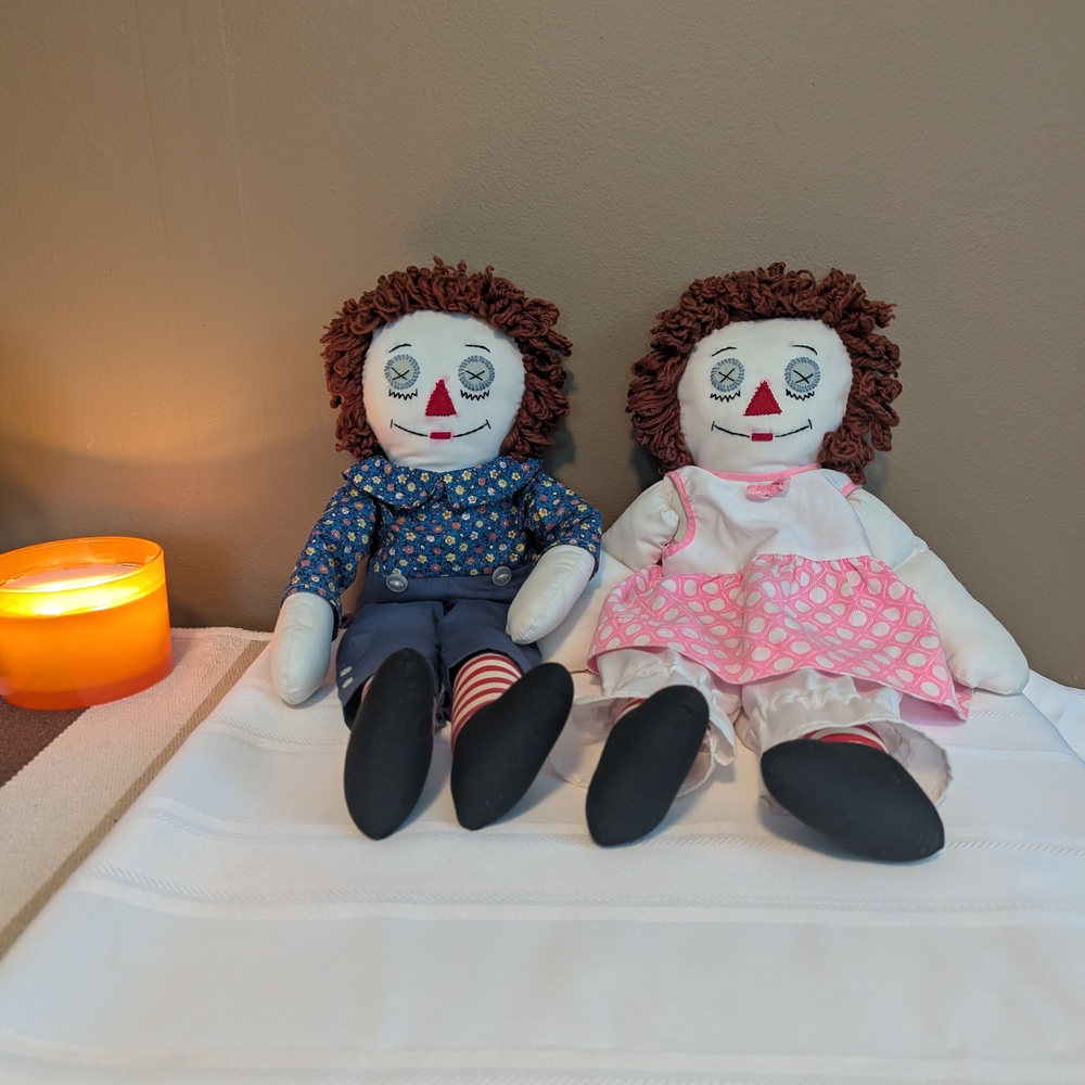 Classic Rag Doll Set with Blue and Pink Outfits. 20-21" Length.
